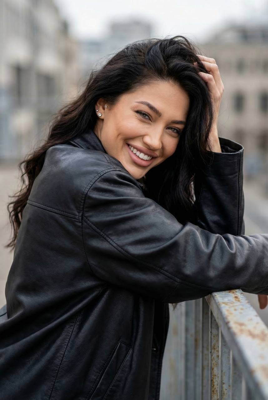 Cinematic Leather Jacket Portrait Outdoors