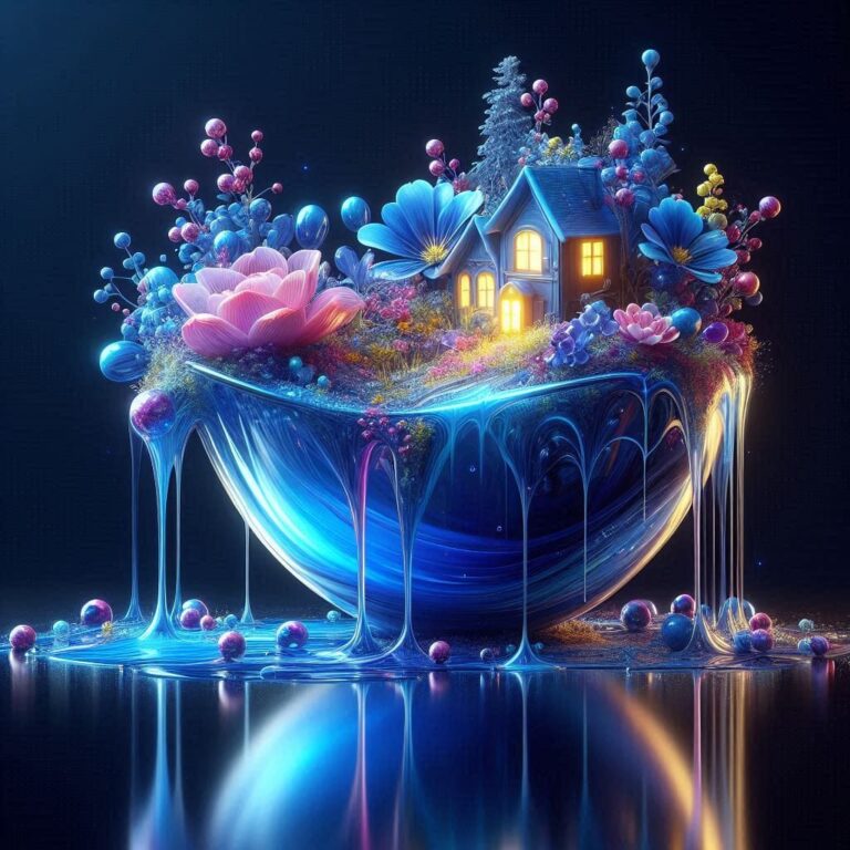 Glowing Fairy Bowl House With Dripping Blue Acrylic
