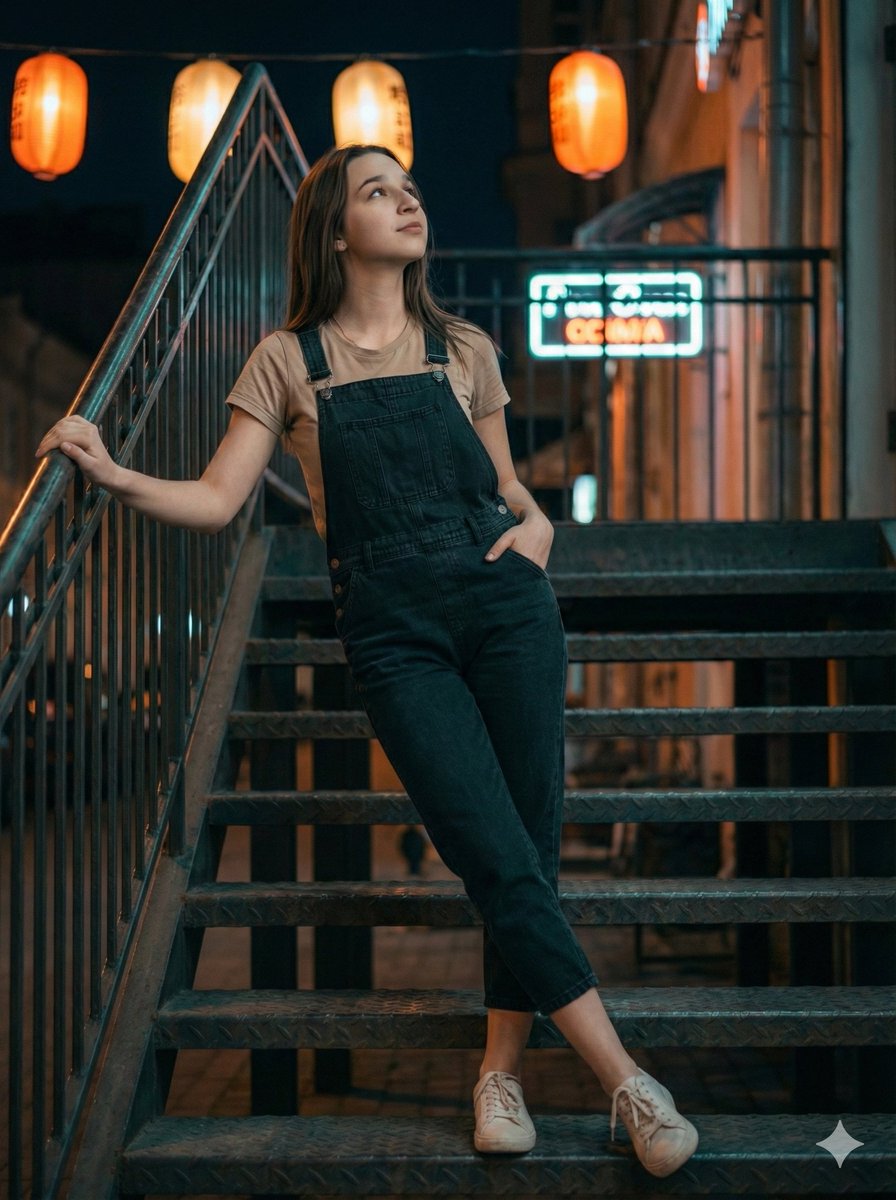 Night Stairs Cinematic Portrait