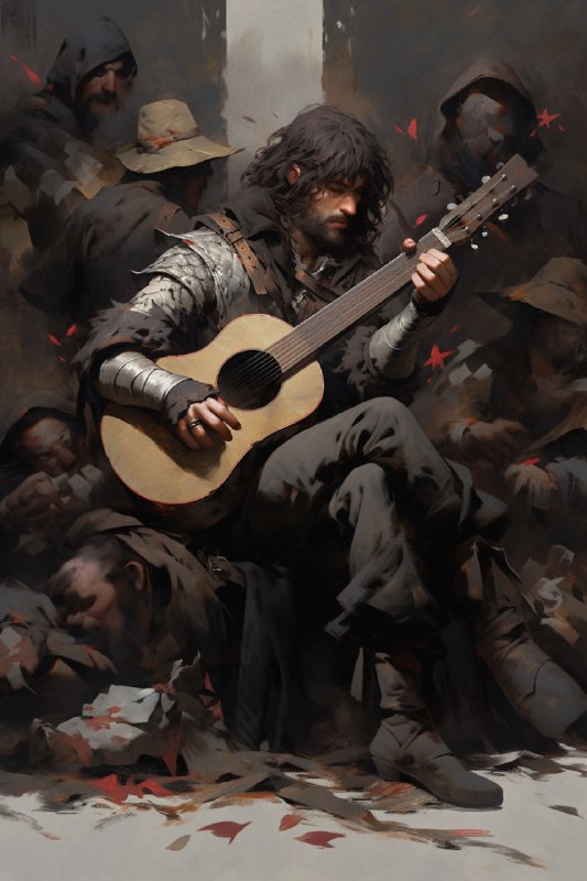Shadowed Human Bard With Lute Dark Fantasy Art