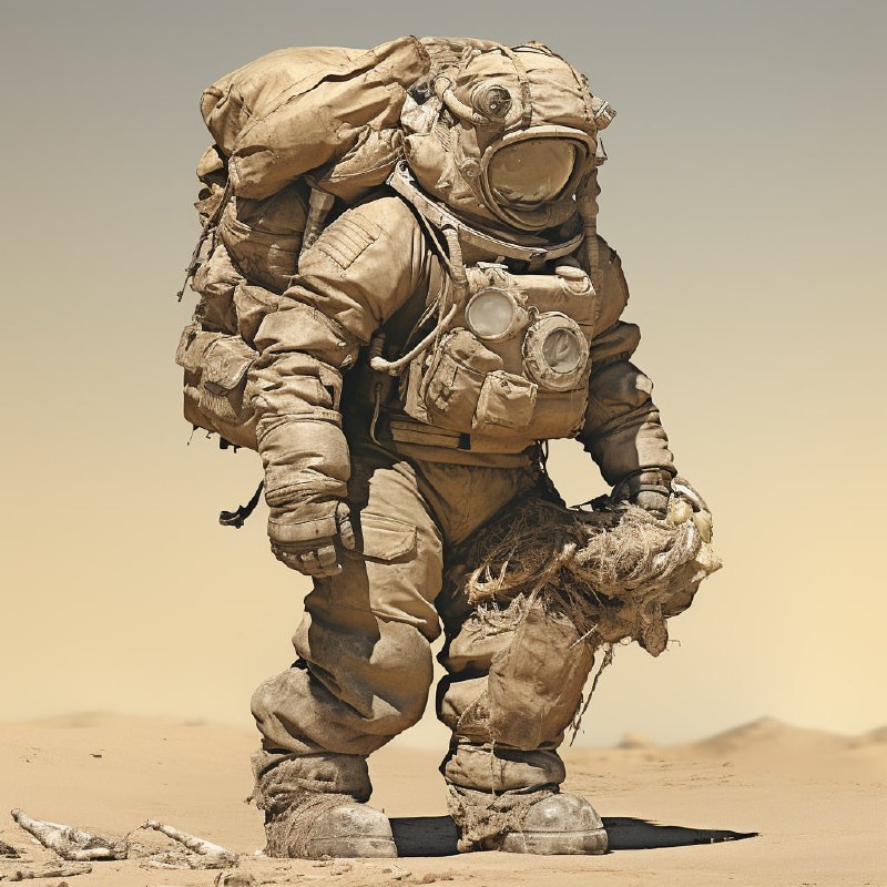 Desert Soldier in Weathered Vintage Spacesuit Portrait
