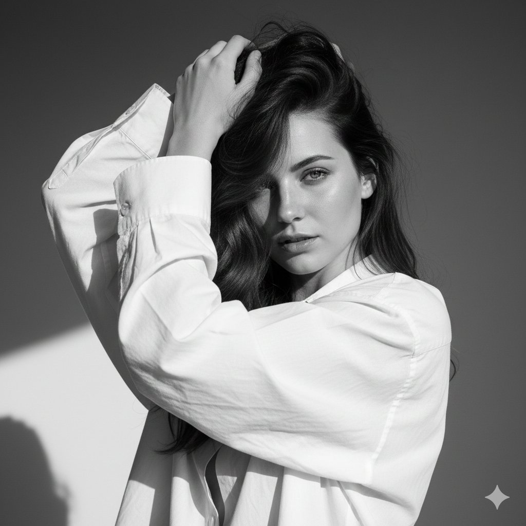 Monochrome Fashion Portrait: Surreal Cinematic Elegance