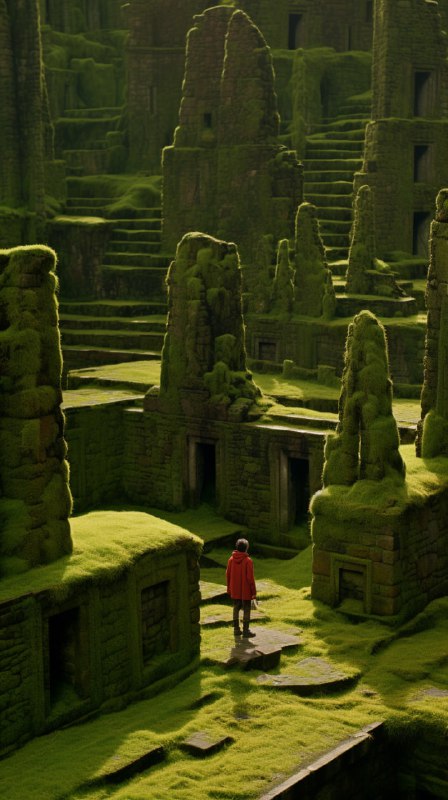 Moss Covered Shrine Ruins in Dappled Sunlight