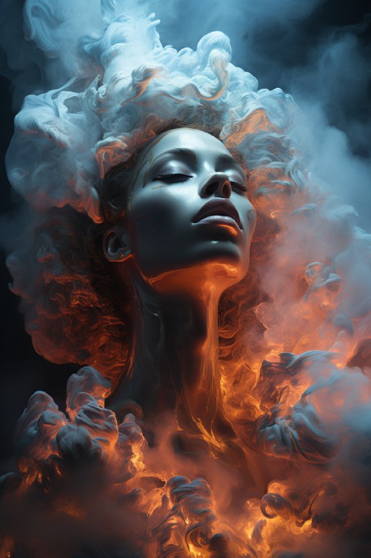 Billowing Clouds on Glowing Humanoid Visionary Portrait