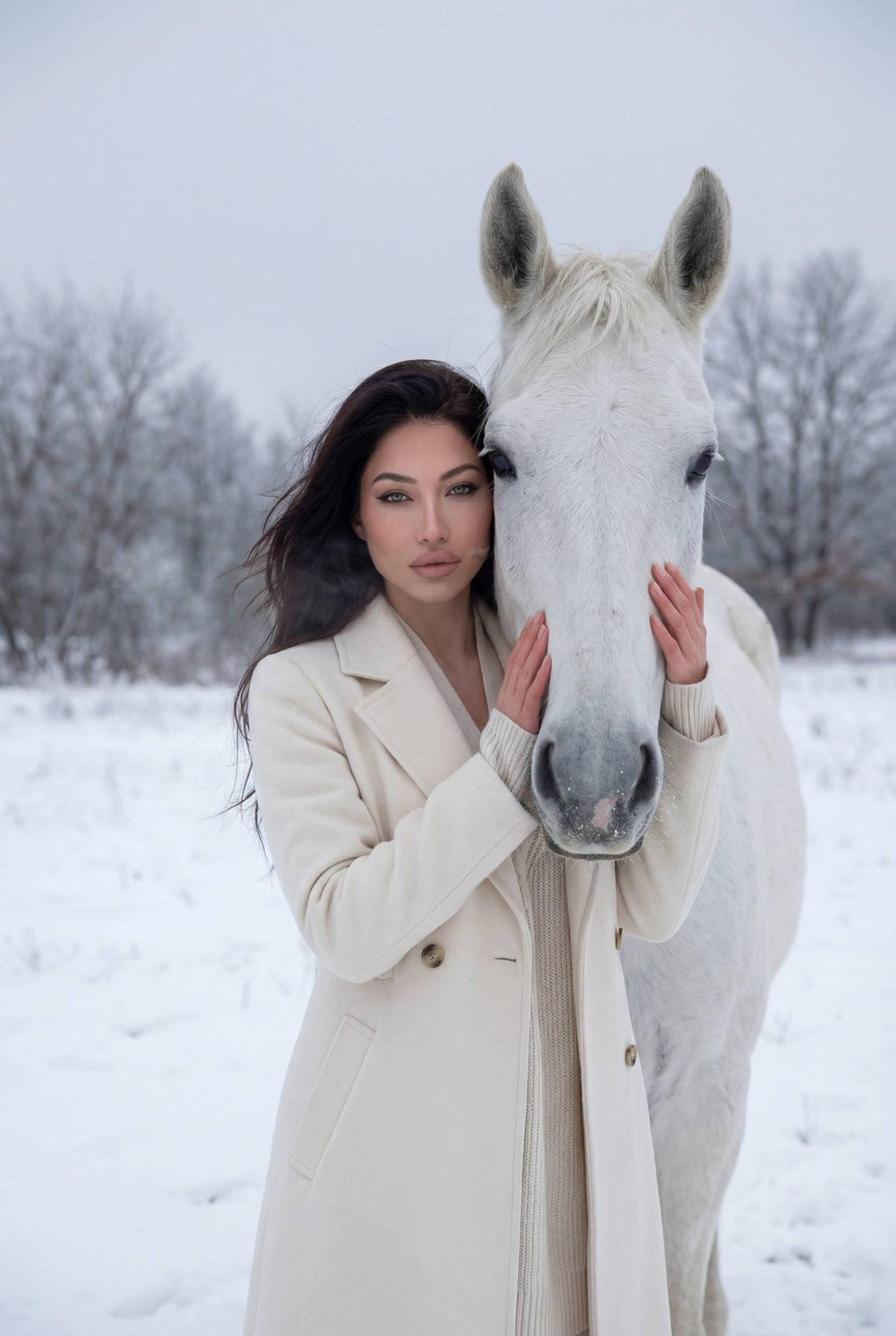 Elegant Winter Fashion With White Horse