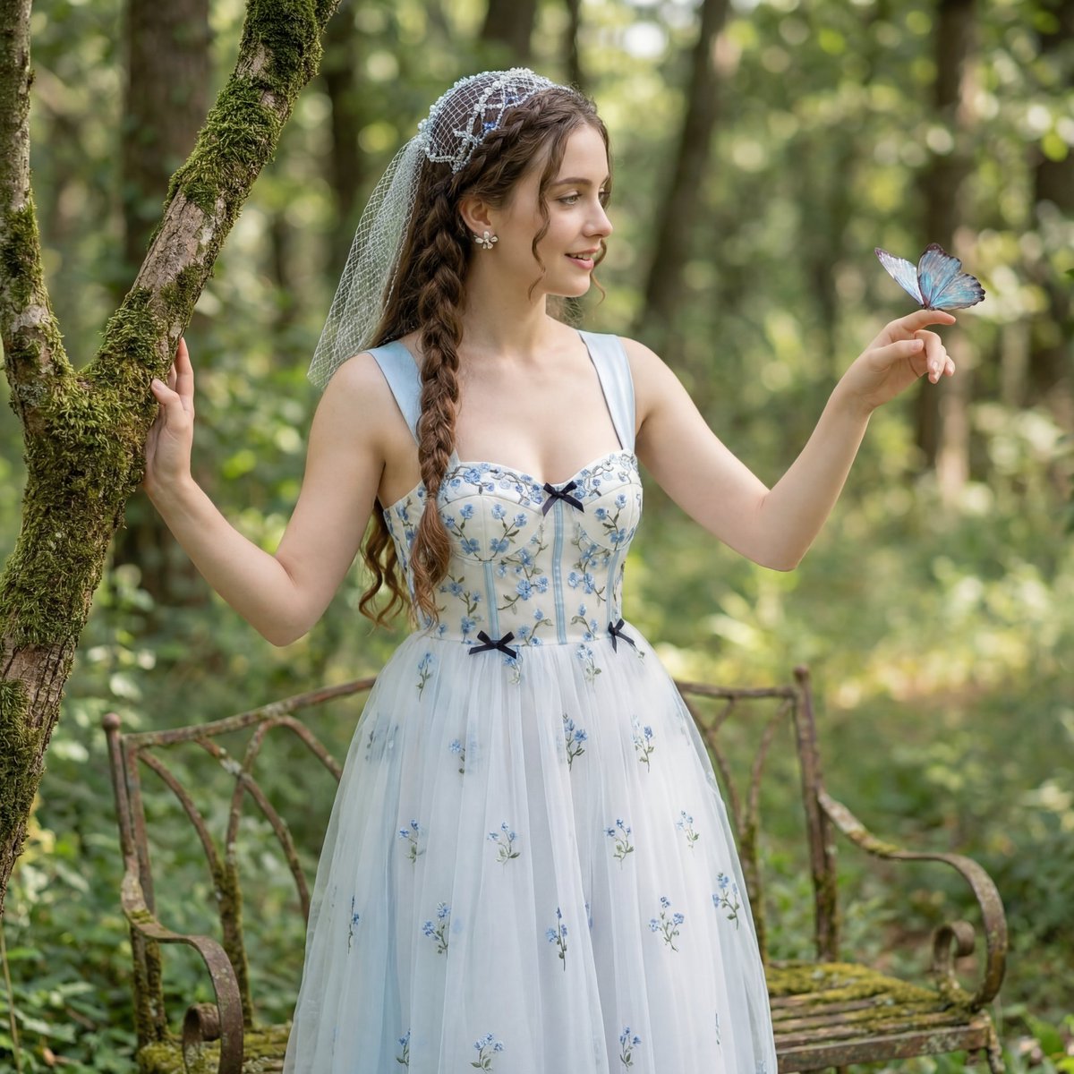 Ethereal Forest Girl With Glowing Butterfly