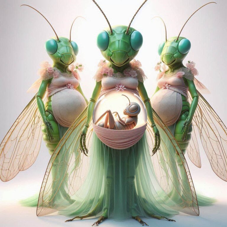 Anthropomorphic Grasshopper Mothers With Glass Bellies
