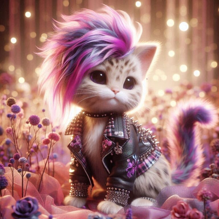 Punk Gothic Animal With Glittery Hair in Wildflowers