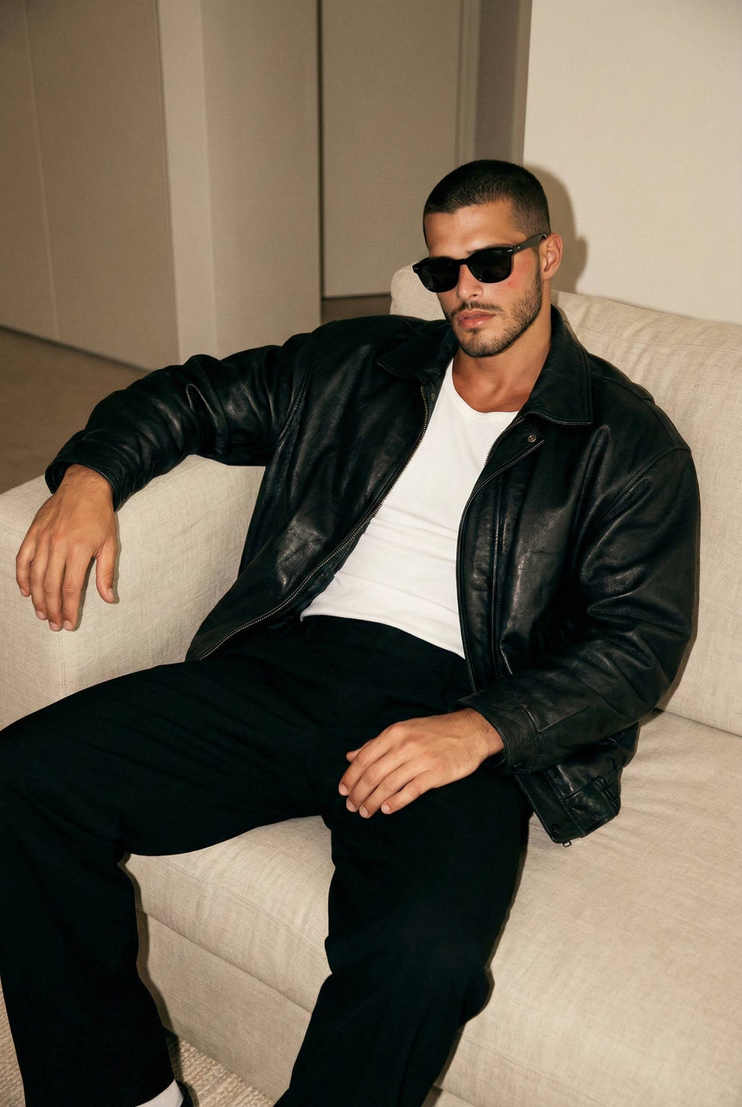 Effortless Cool: Man on Sofa
