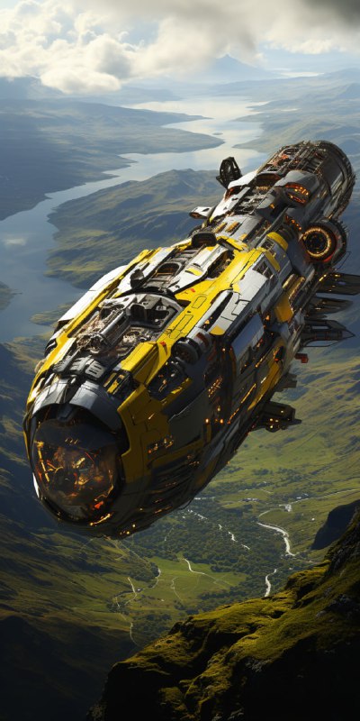 Chris Foss Spaceship Over Coastal Spaceport Cliffs