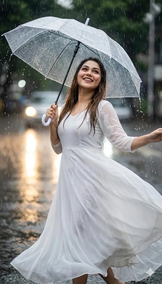 Romantic Rain Dance in White Dress