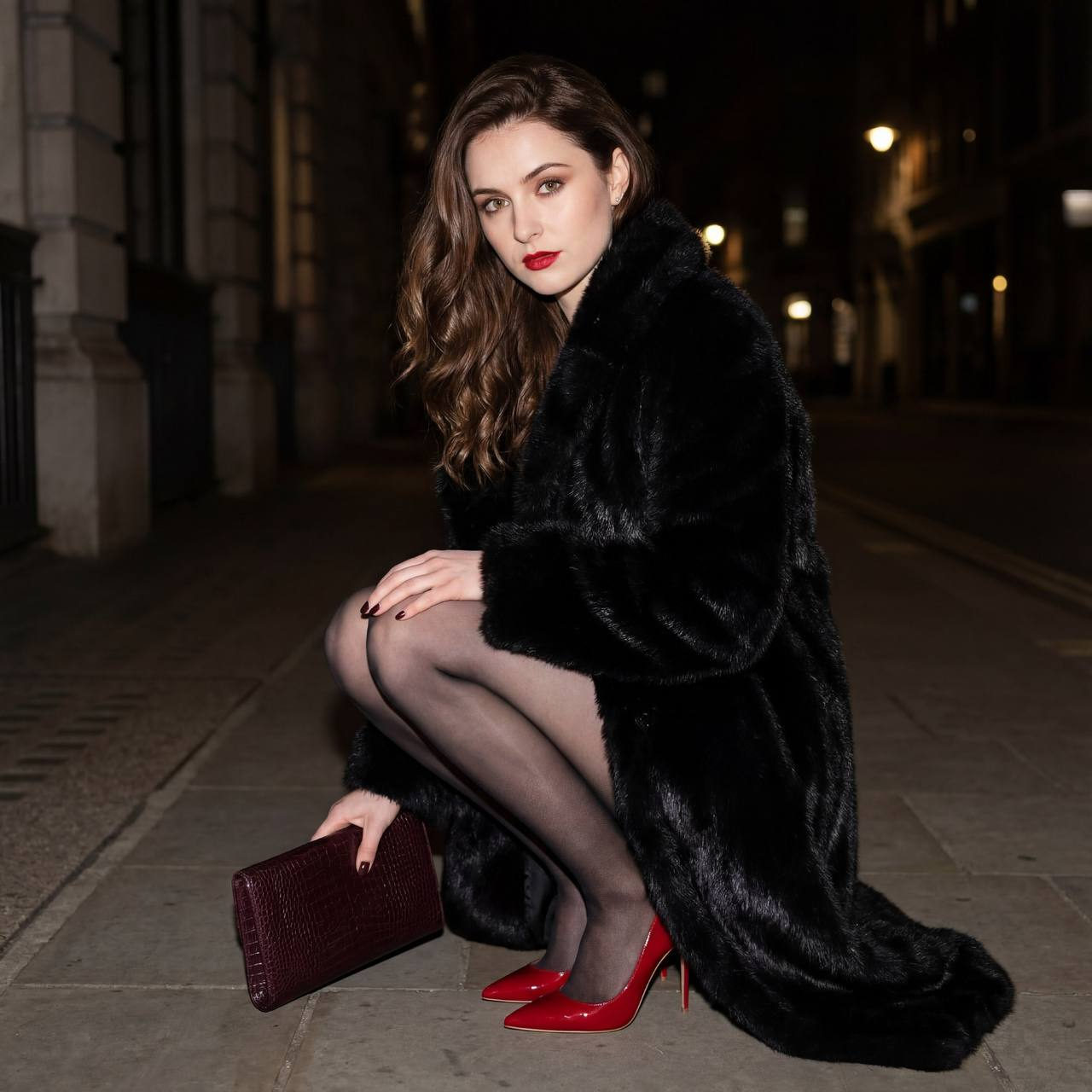 Night City Glamour: Fur and Crimson