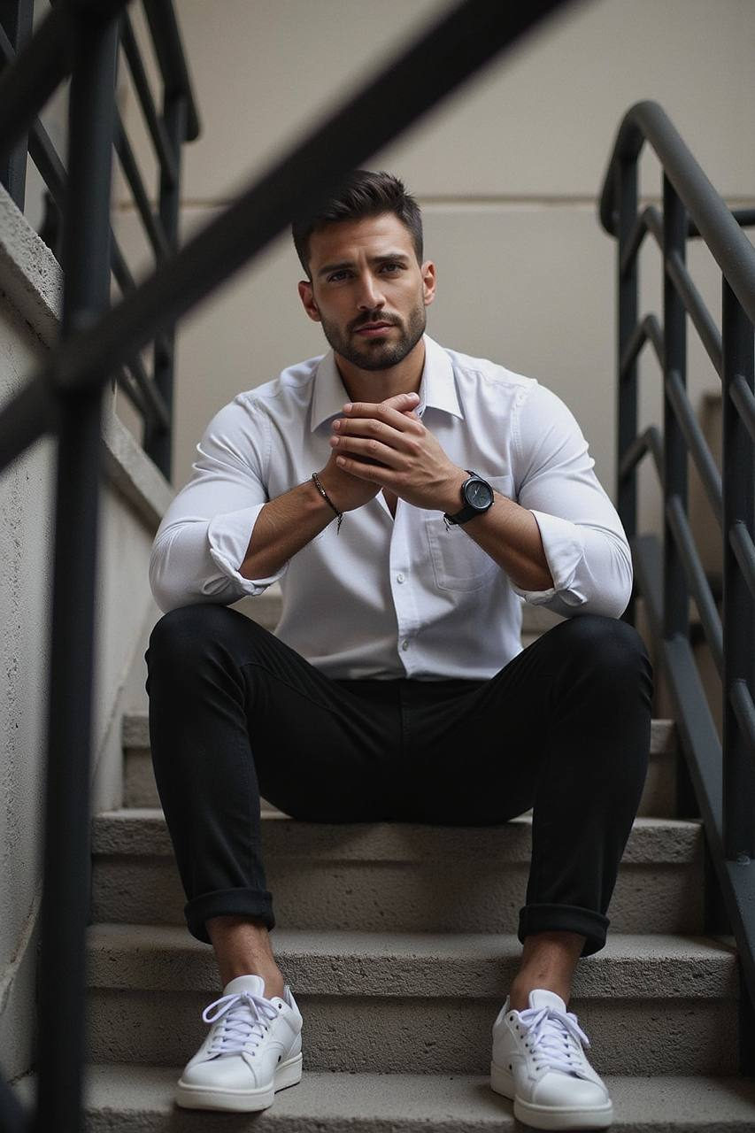Stairwell Fashion Editorial Portrait