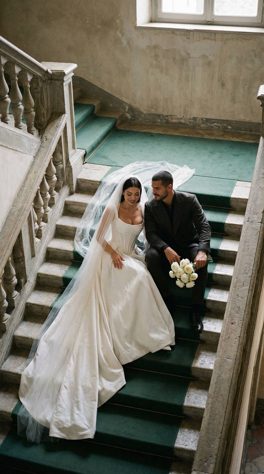 Vintage Staircase Wedding Portrait