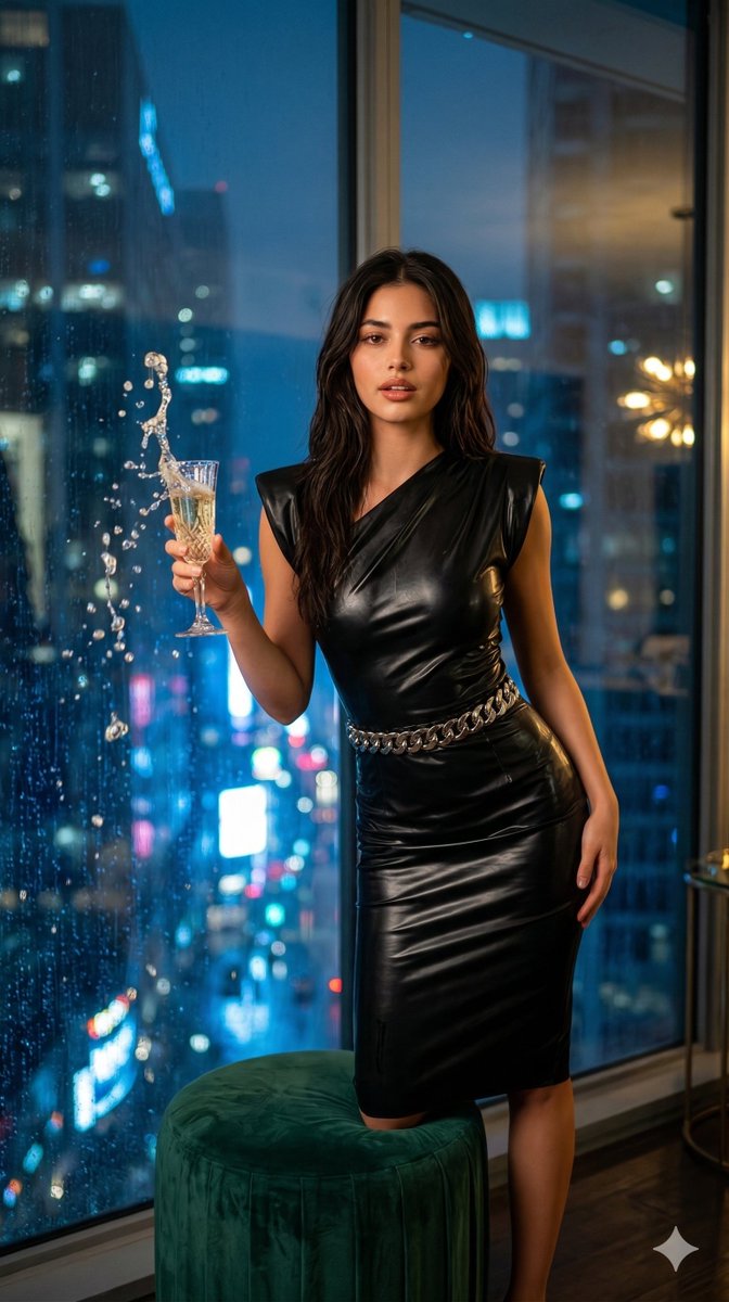 Rainy Night Champagne Luxury Portrait