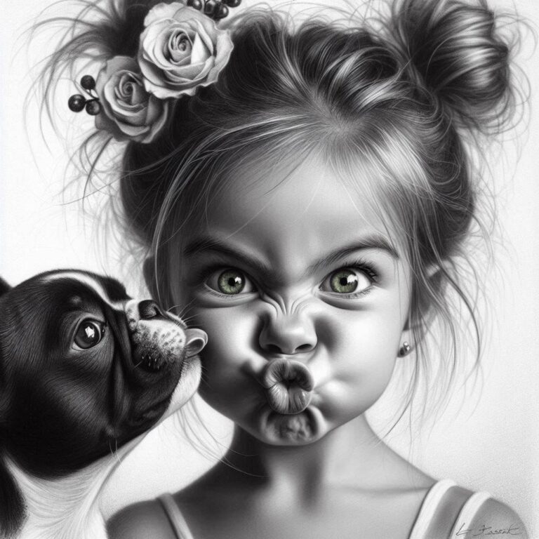 Braided Girl Getting Puppy Kiss on Cheek Portrait