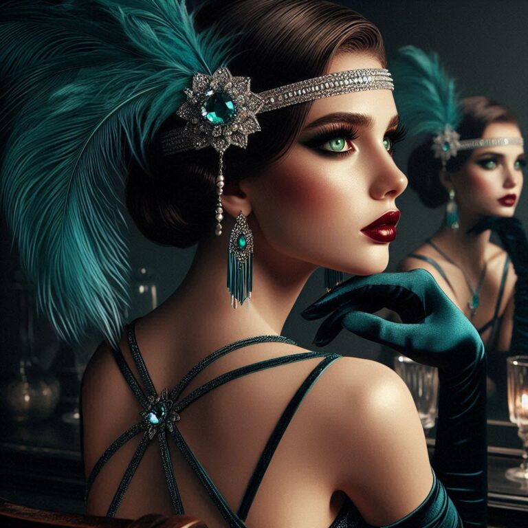 Twenties Flapper With Teal Jewel Headband Profile