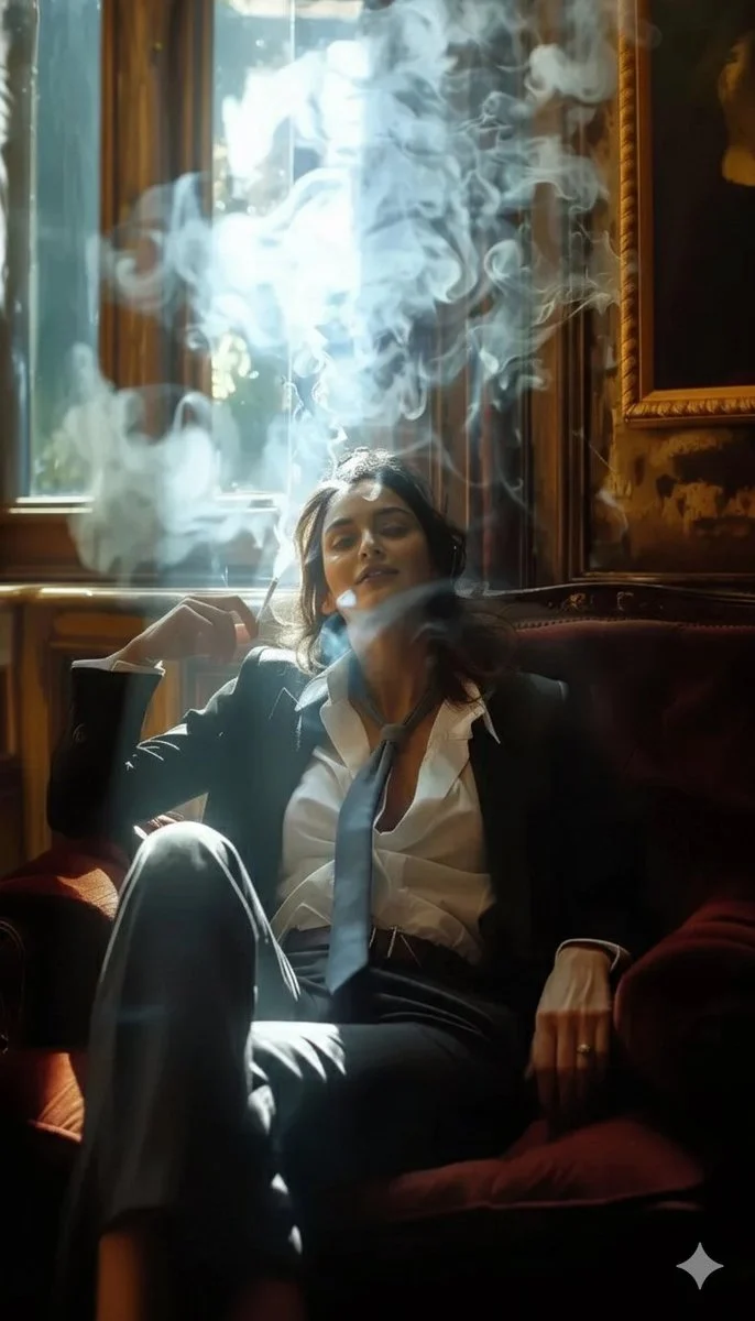 Cinematic Vintage Study Portrait With Smoke