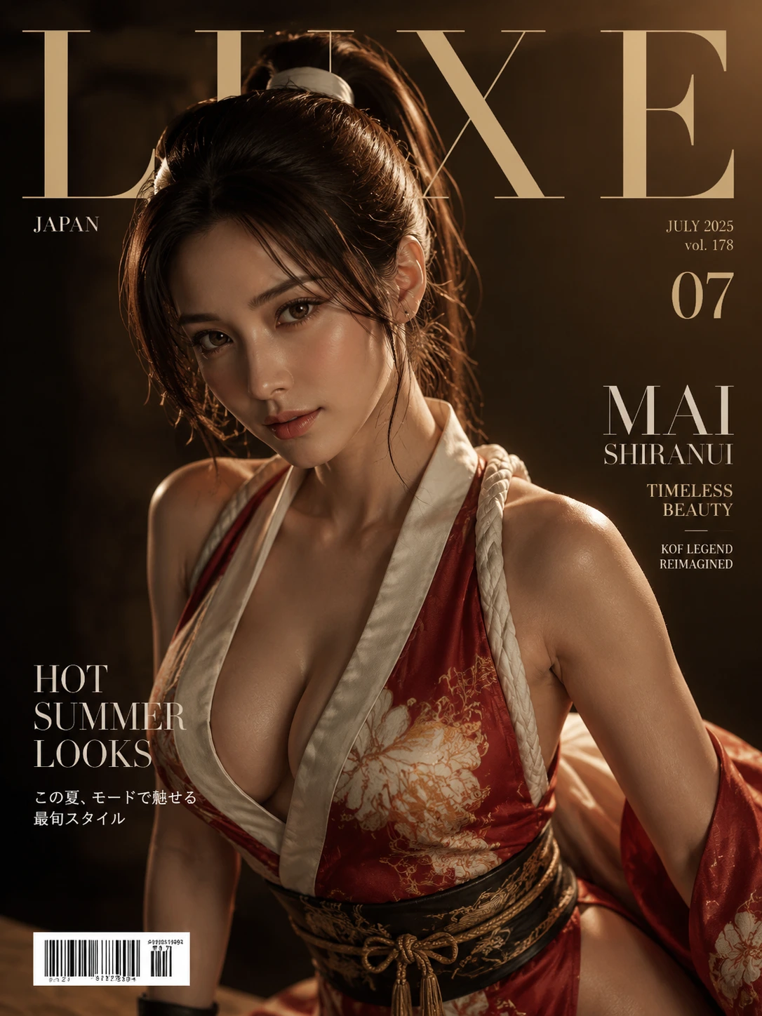 high-end fashion magazine cover of Mai Shiranui