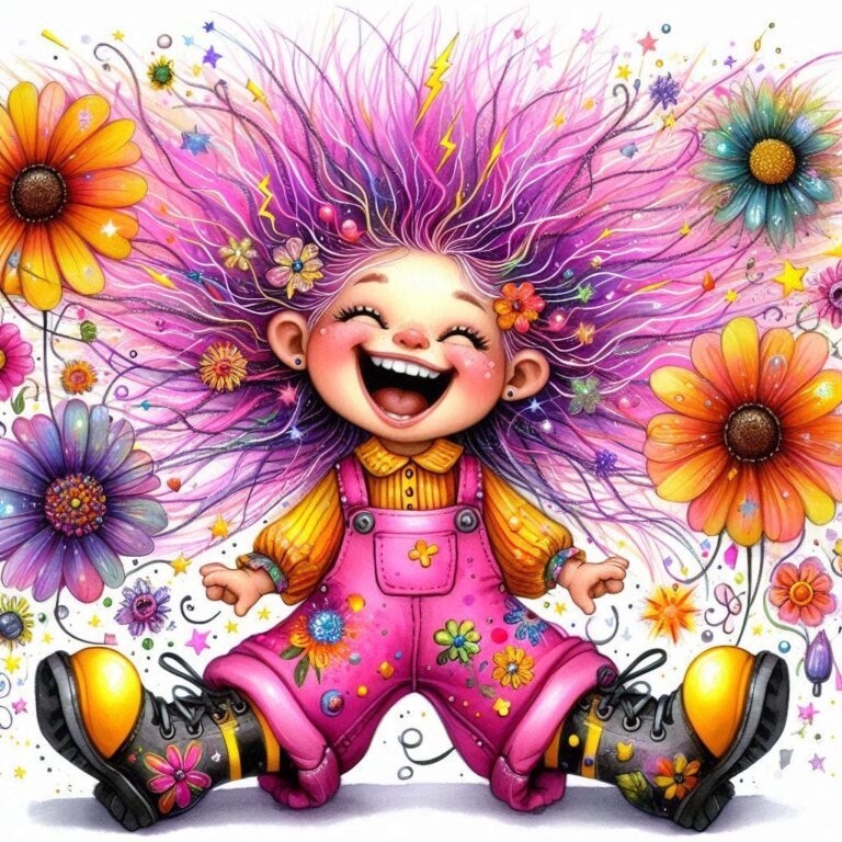 Laughing Girl With Static Purple Hair Alcohol Ink