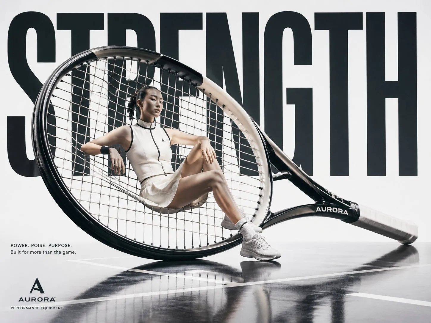 Avant-garde sports fashion advertisement of tennis