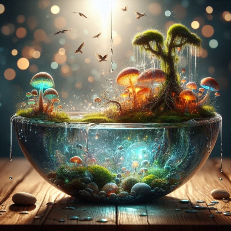 Fairy Tale World Floating in Water Bowl on Table