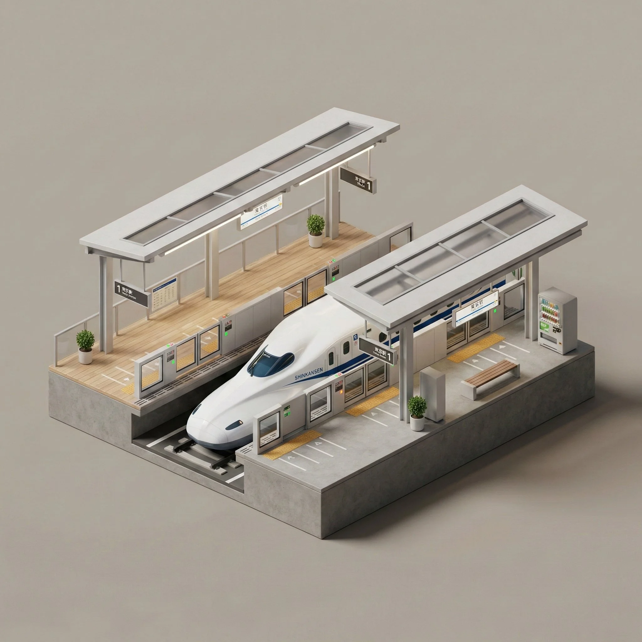3D isometric diorama of Japanese Shinkansen train