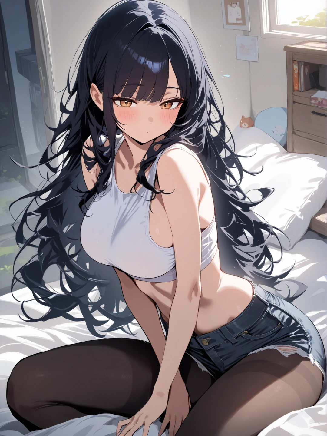 Anime Yoru-san in black pantyhose