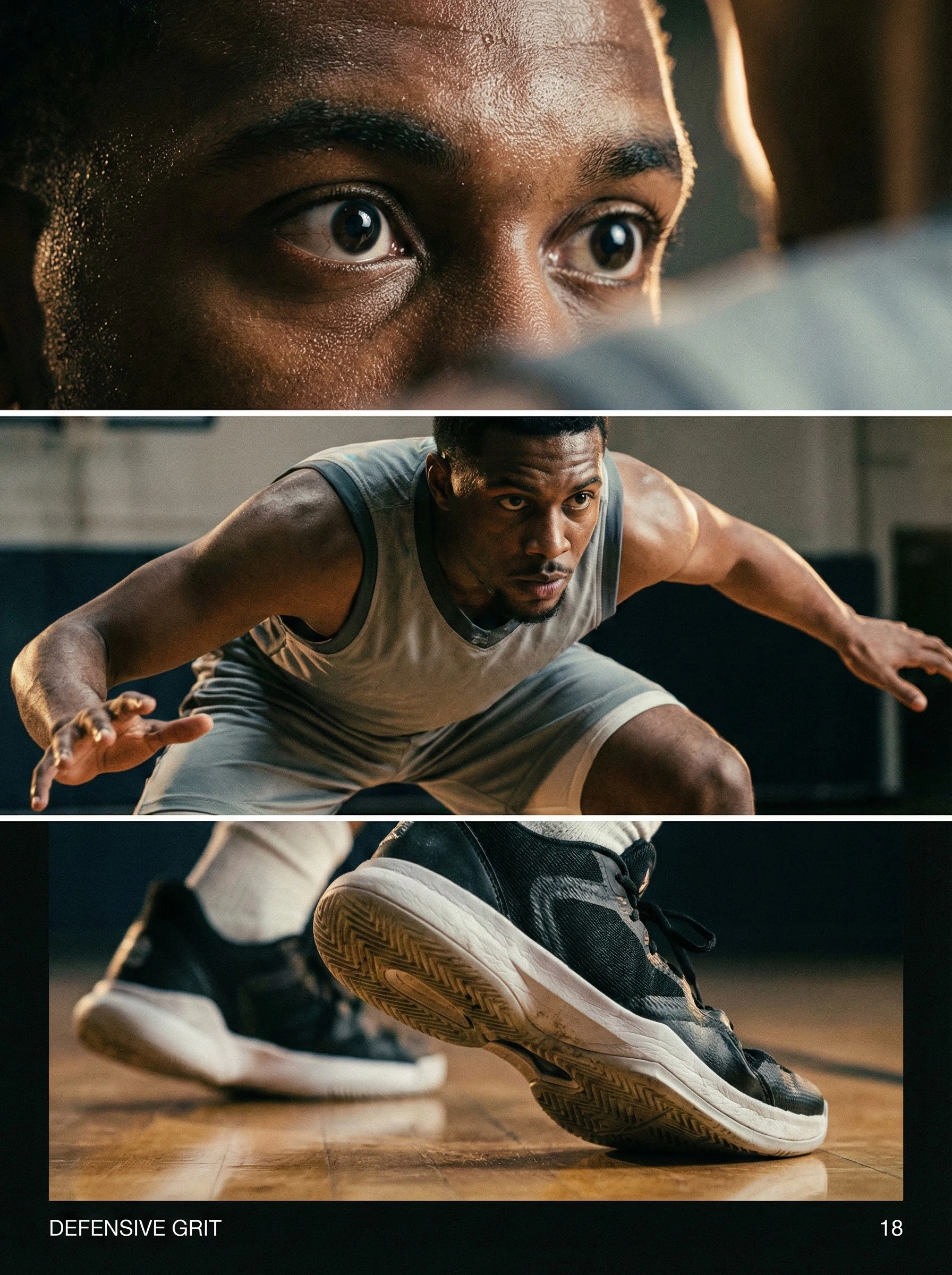 3-panel storyboard of basketball player