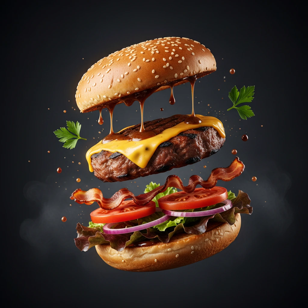 Professional food photography of hamburger