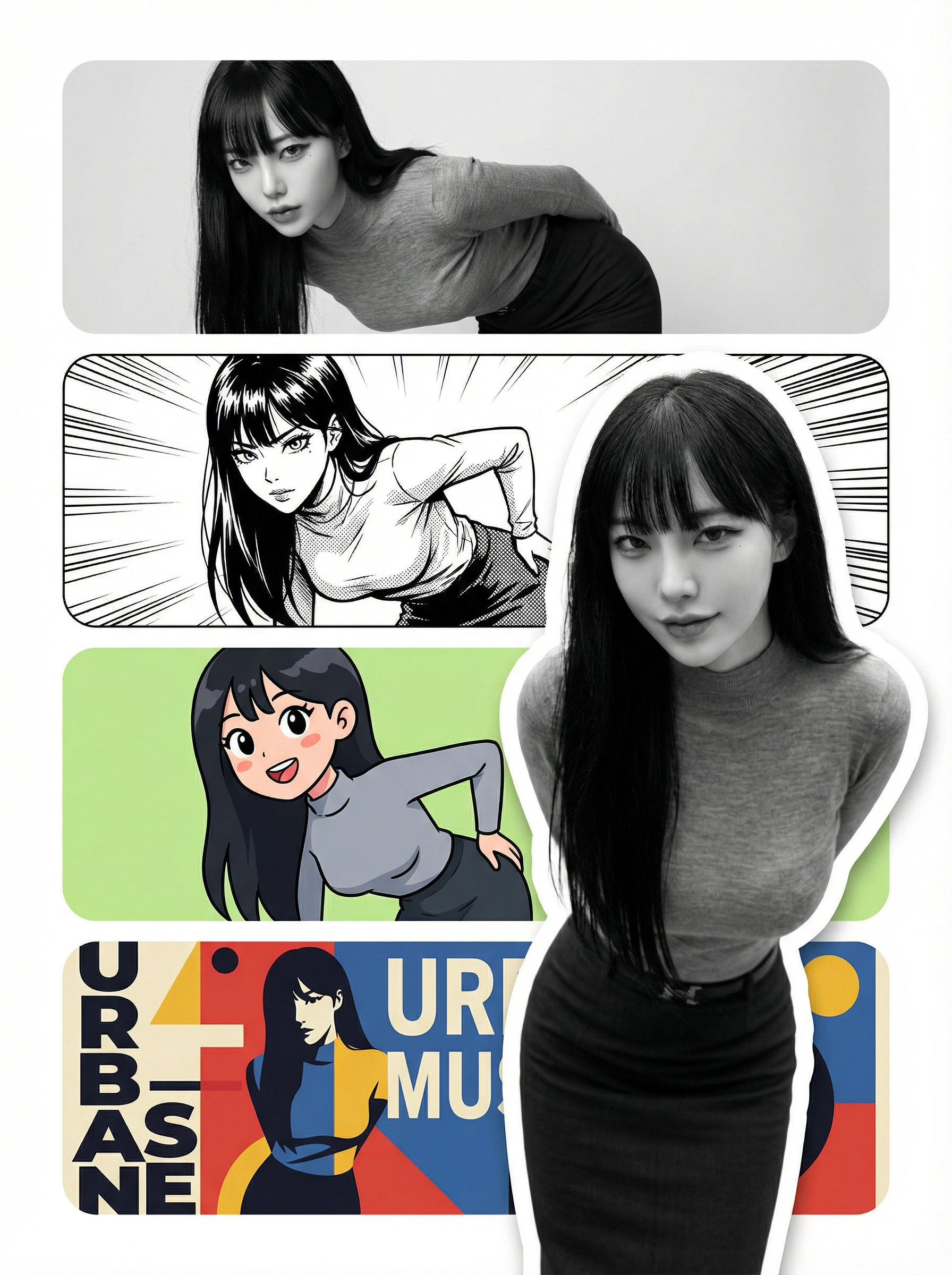 Collage of portrait in different styles and poses