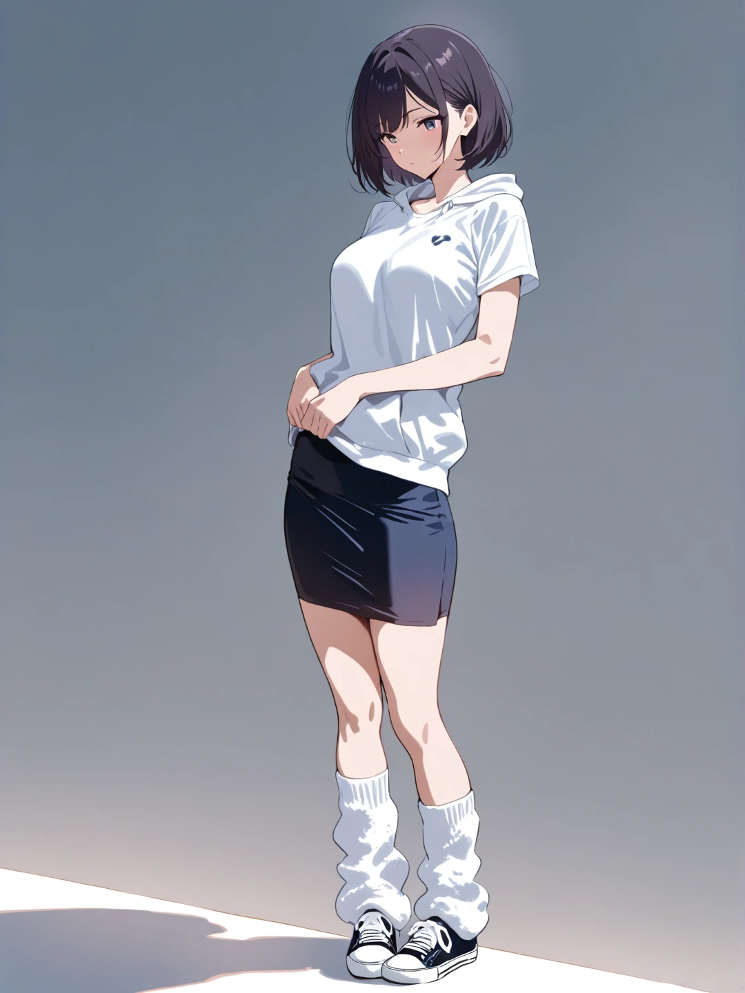 Anime girl in hoodie and pencil skirt