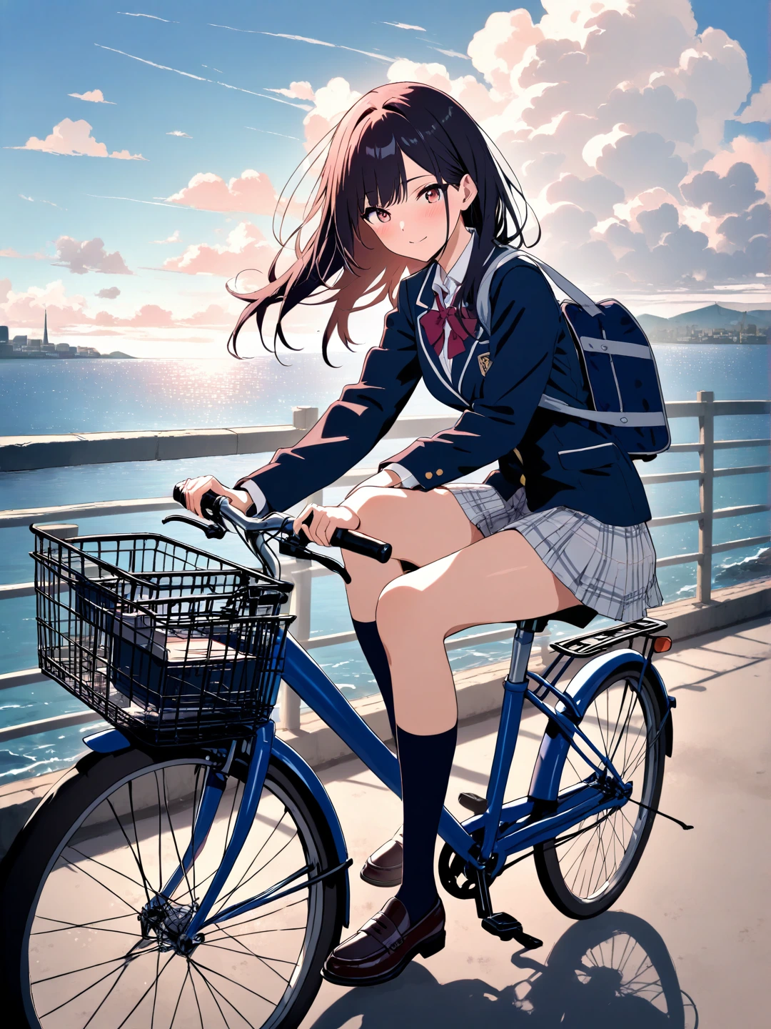 School girl riding a bicycle