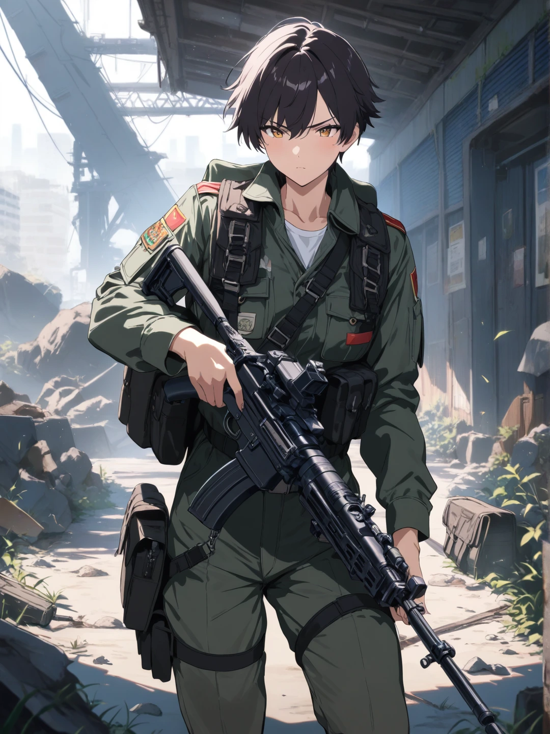 Anime soilder holding gun