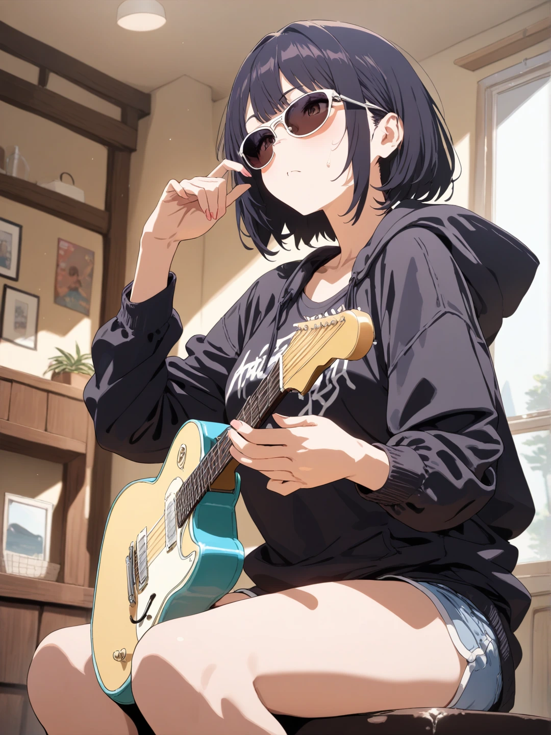 Anime girl playing guitar