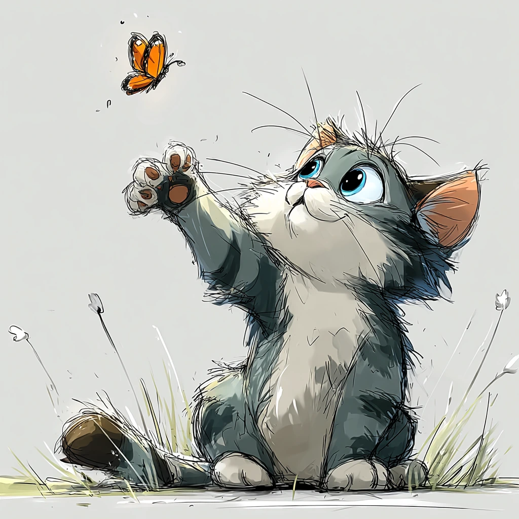 a little cat playing with butterfly