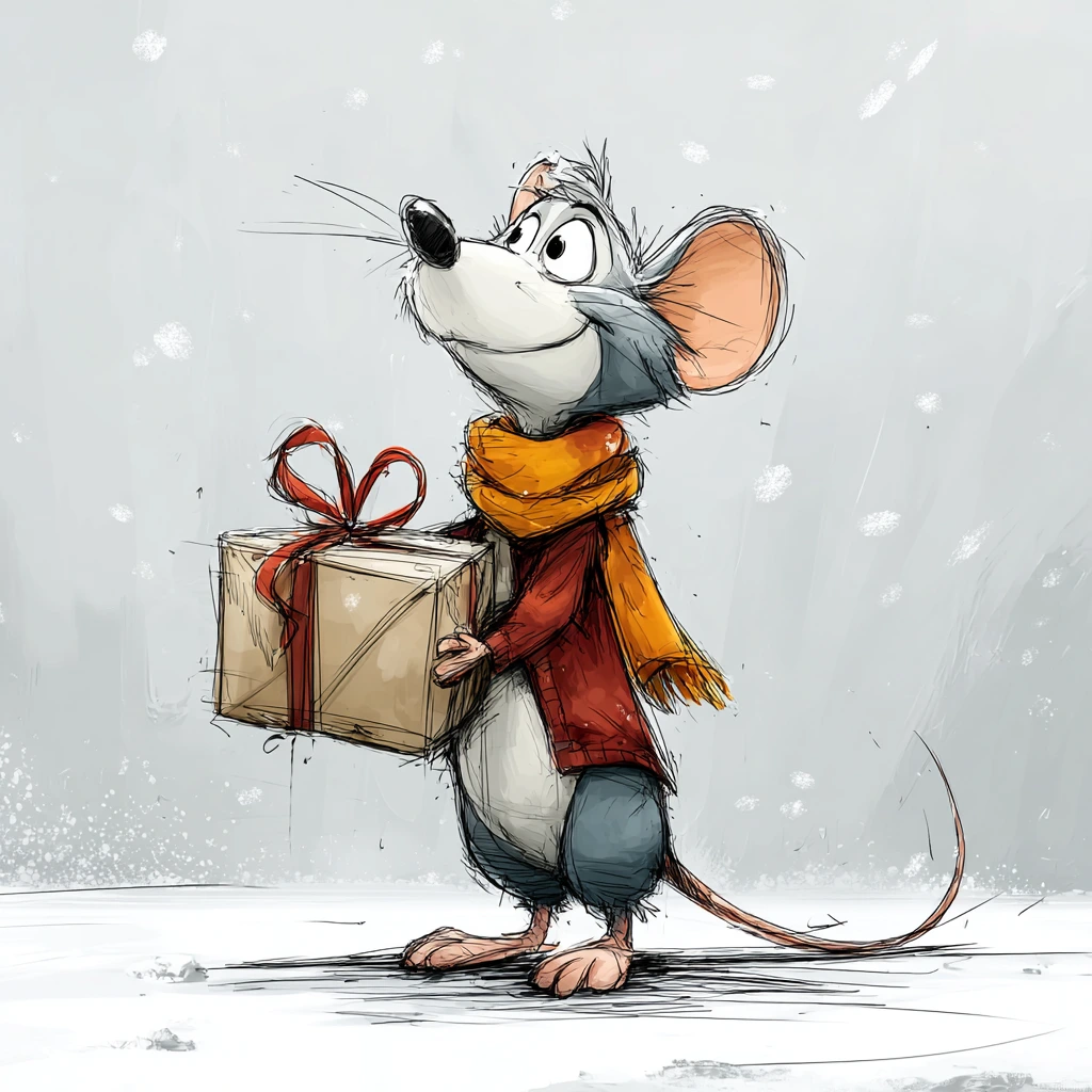 Christmas mouse holding a gift