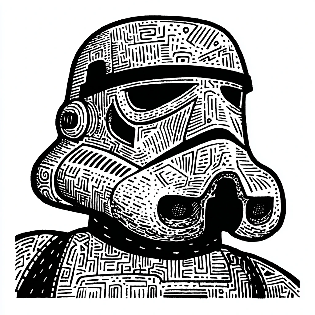 Woodcut print art of Stormtrooper soldier
