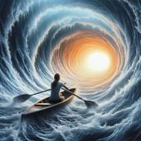 Kayaker Rowing Into Tunnel of Splashing Waves Oil Art
