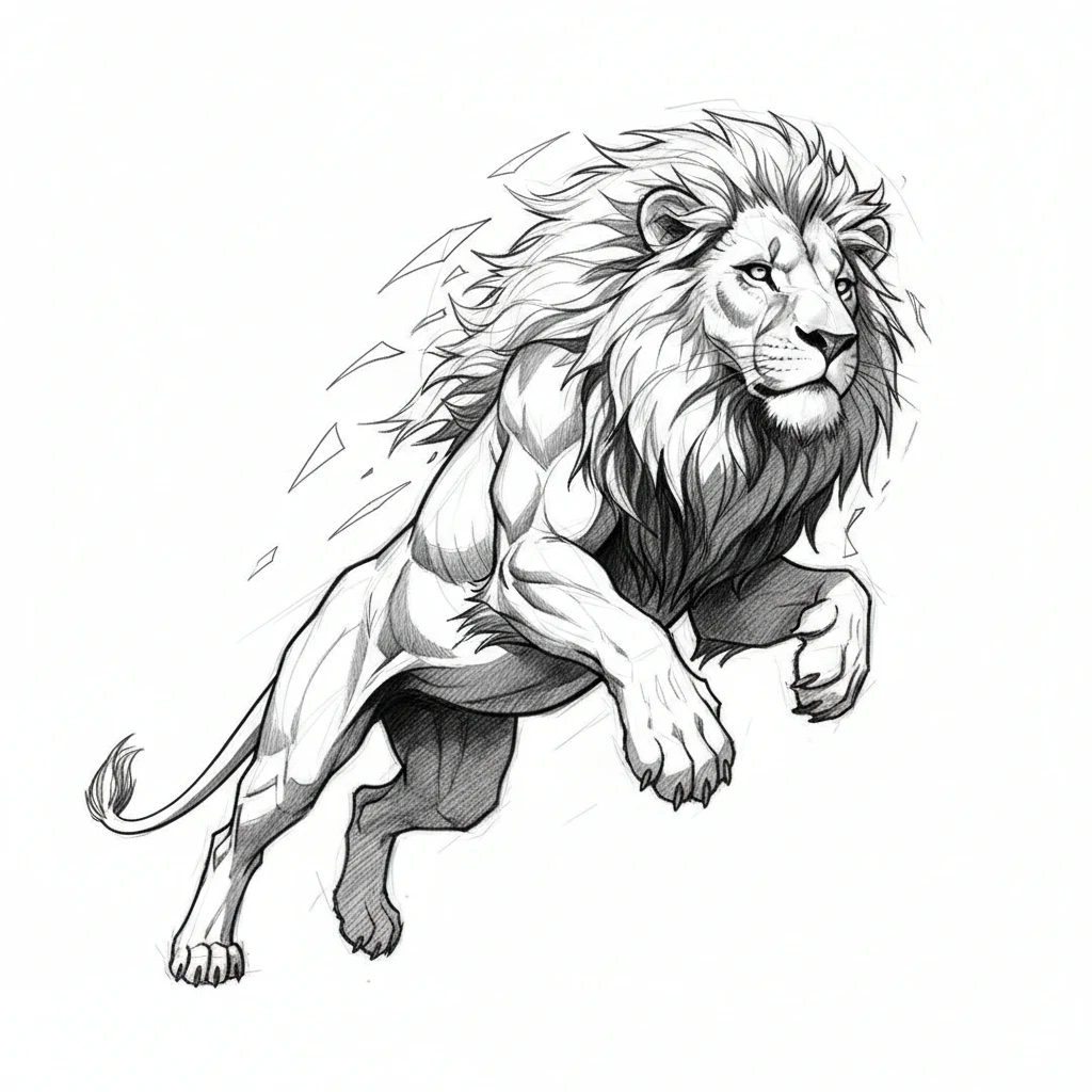 Pencil sketch illustration of lion