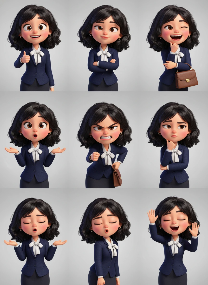 3D pixar style collage of woman character