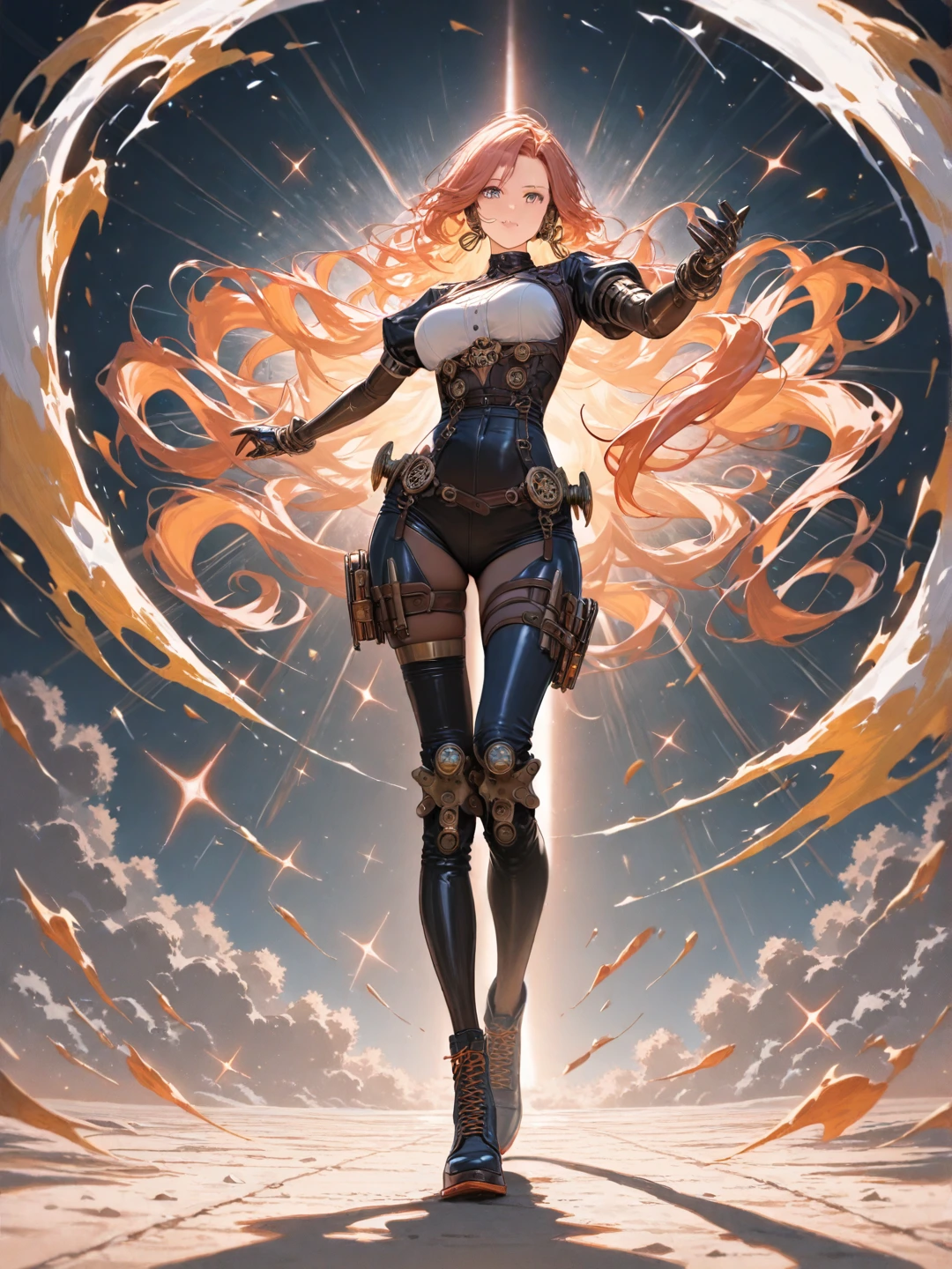 Anime steampunk woman soilder