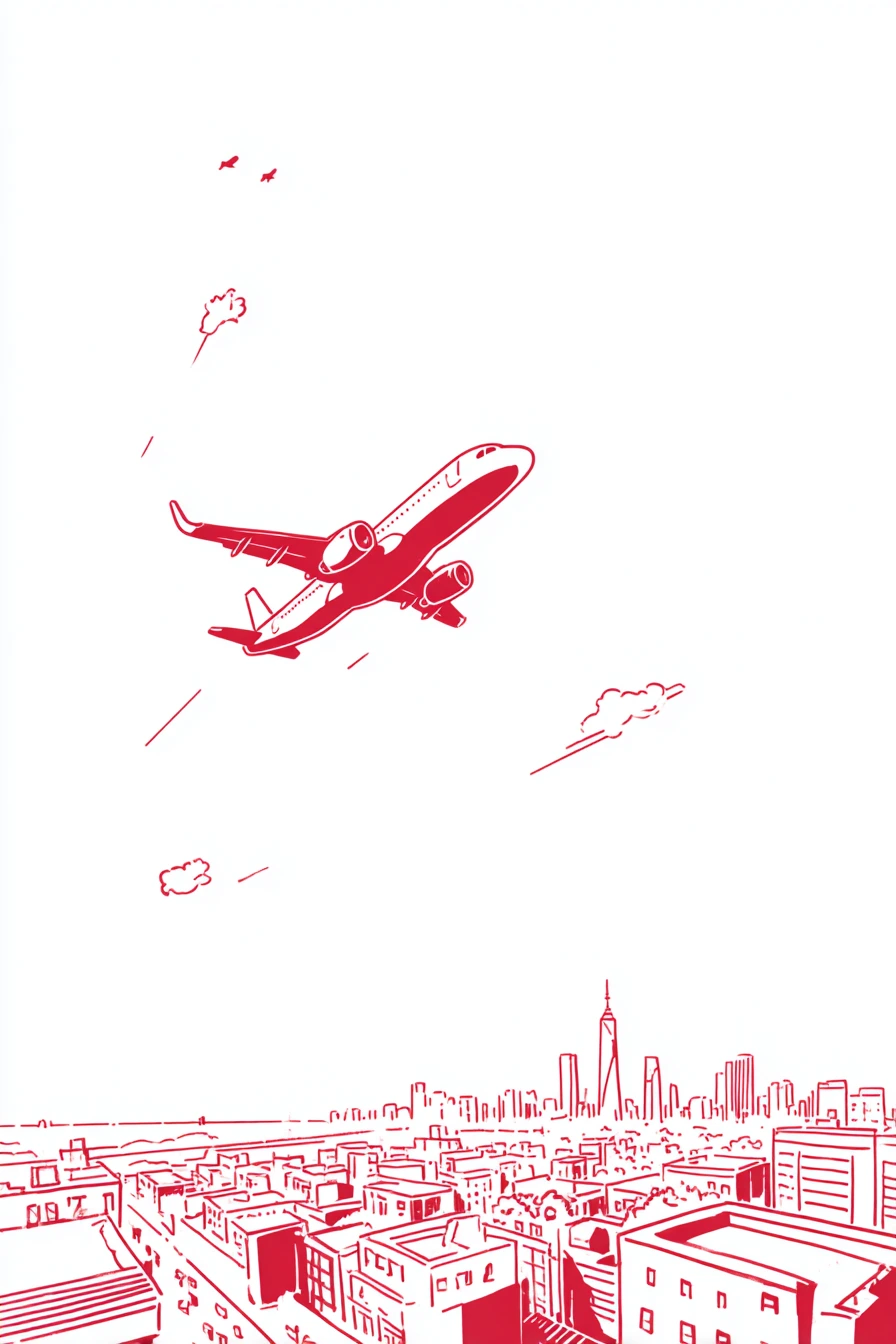 minimal illustration of airplane and new york city