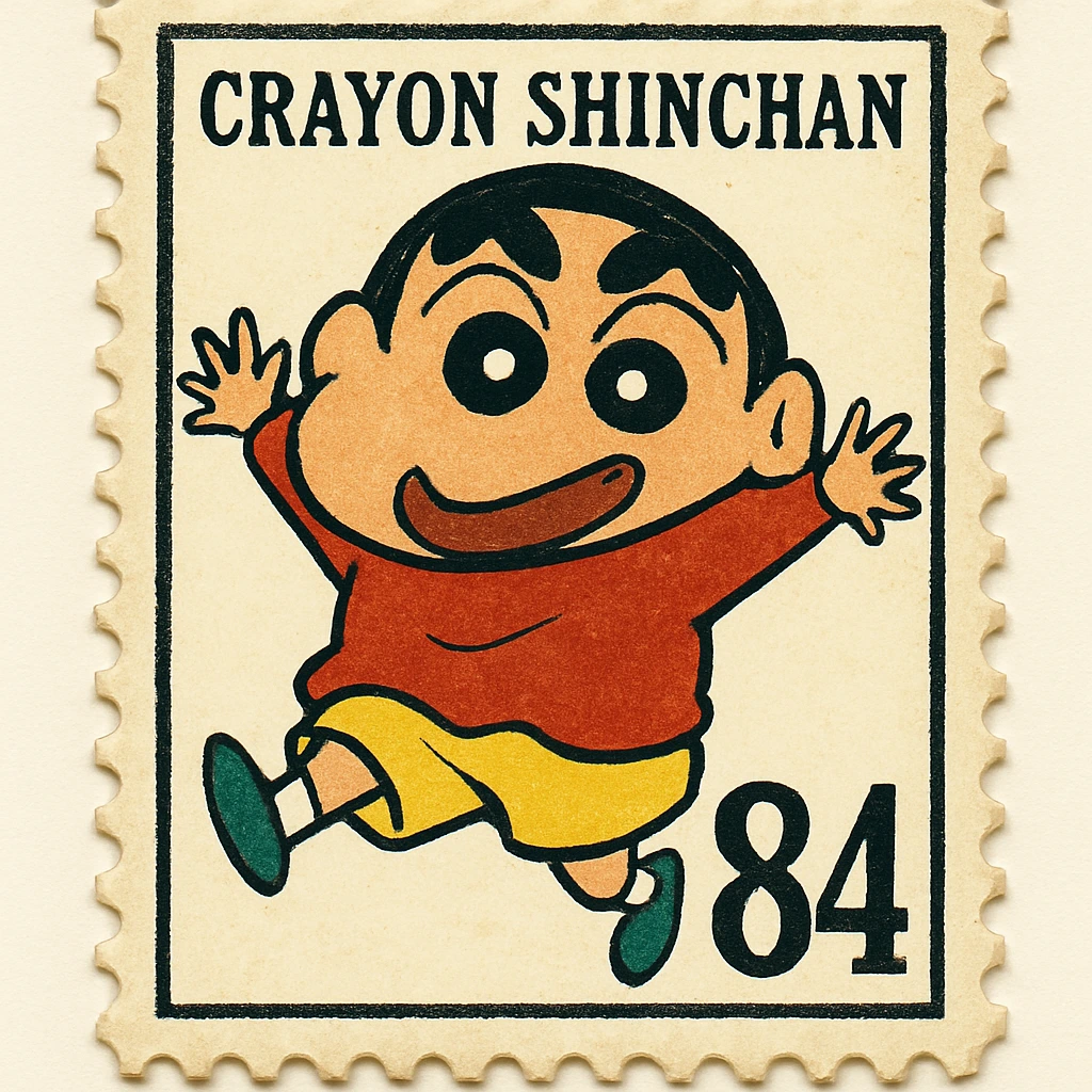 A vintage-style postage stamp Crayon Shin