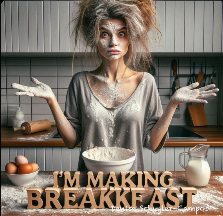 Disheveled Woman Making Breakfast Kitchen