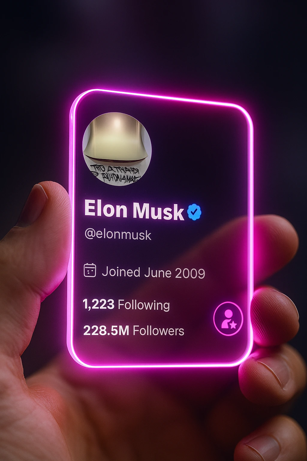 Transparent acrylic of social media profile card