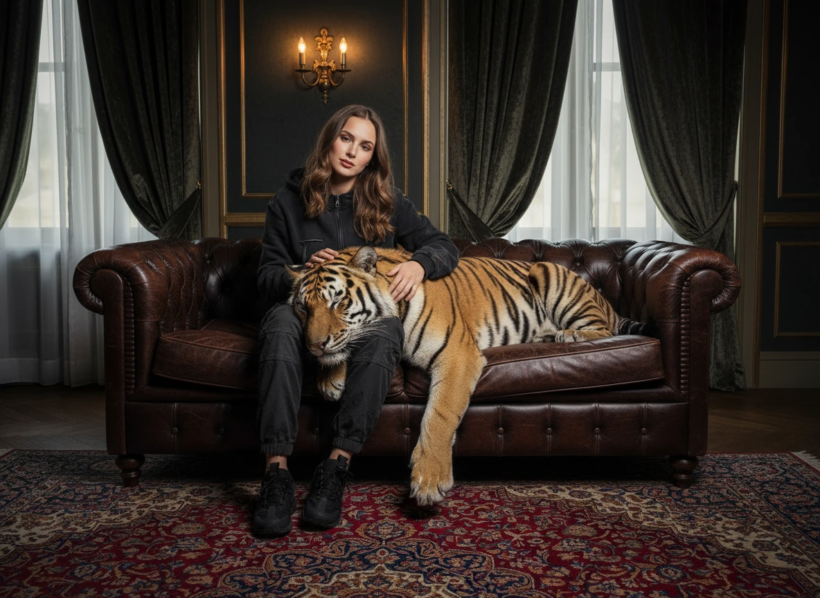 Woman portrait with tiger
