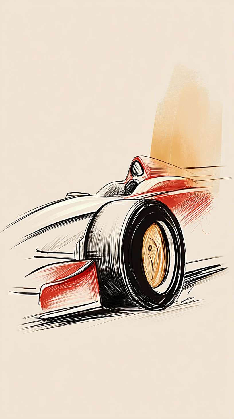 Detail illustration of side view of F1 car racing