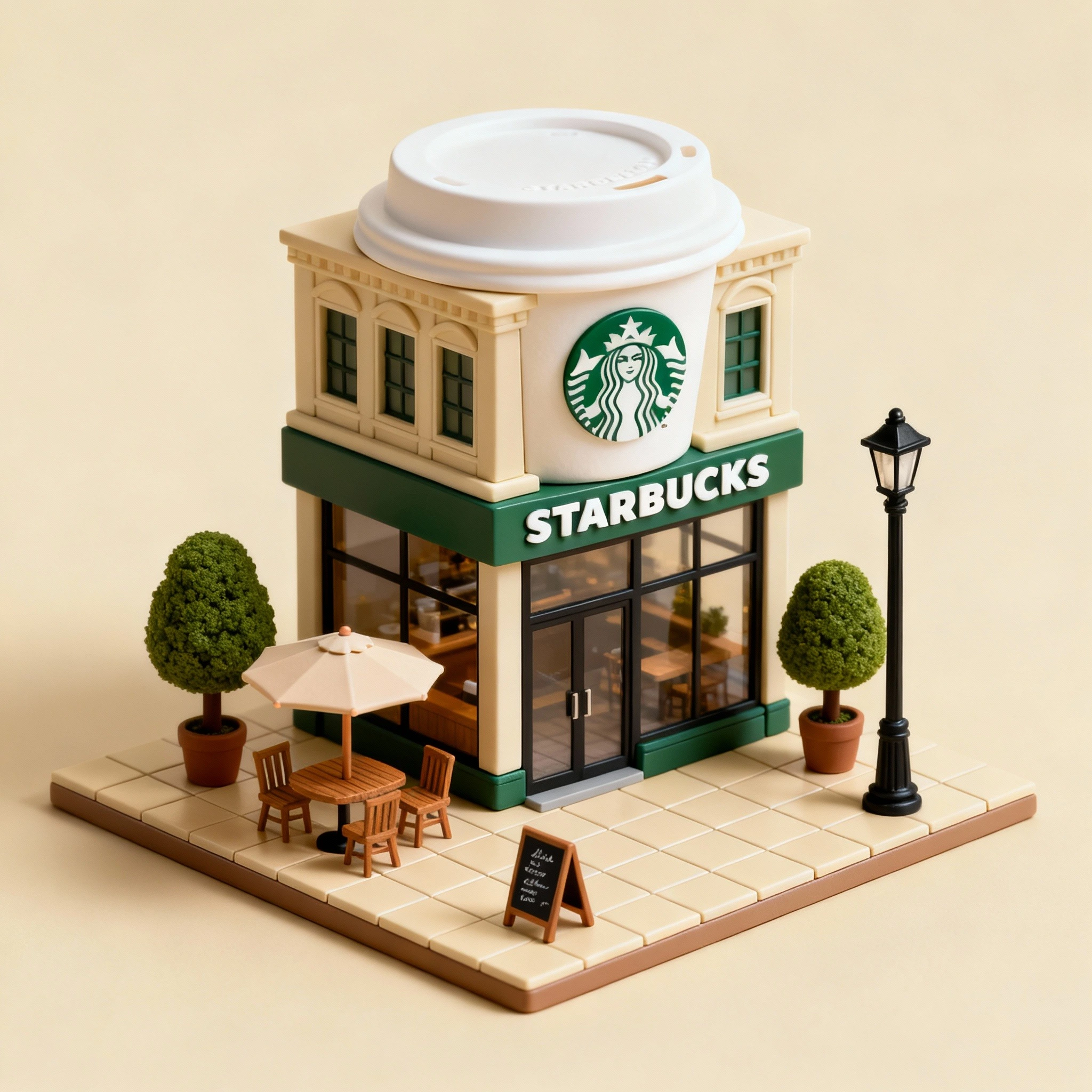 3D isometric miniature diorama of Starbucks