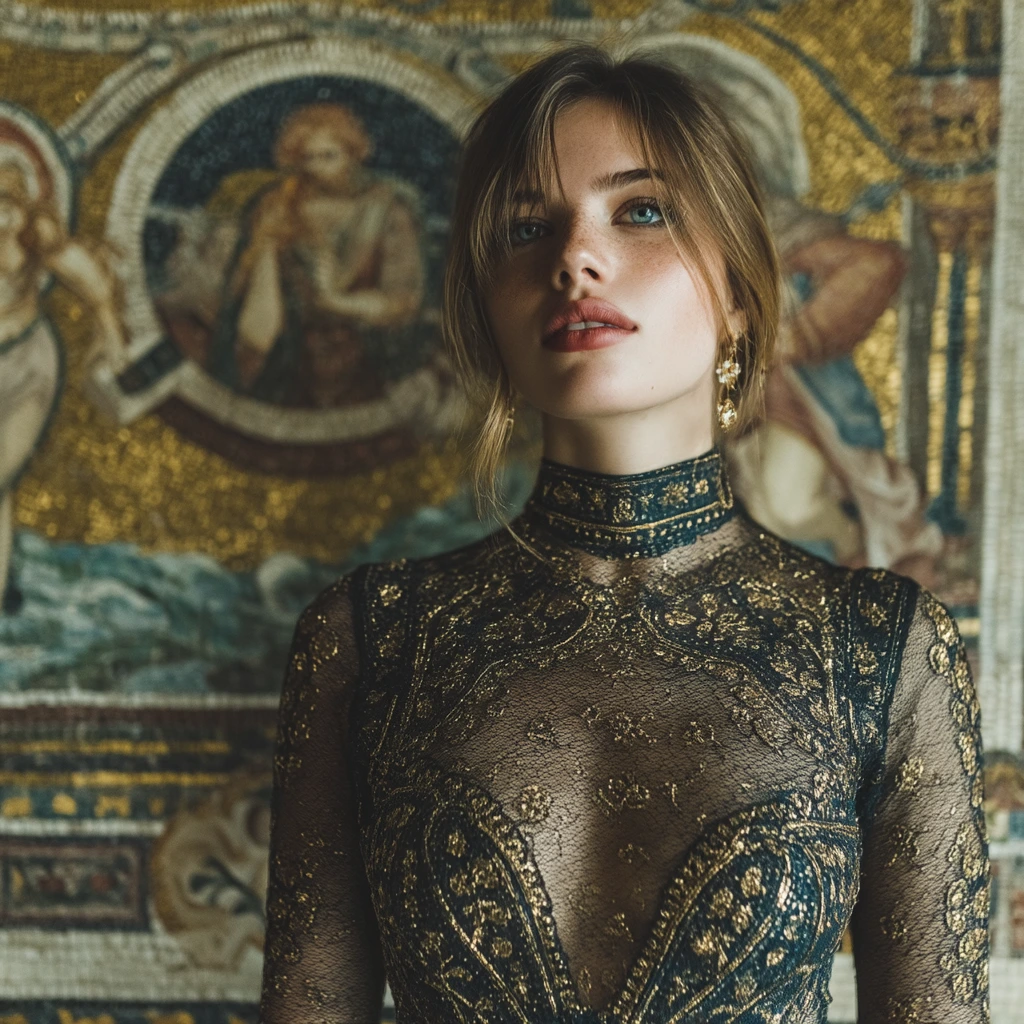 Beautiful woman standing in church hall